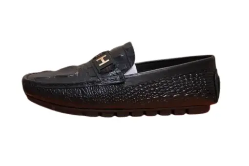 Hermès Black Leather Croc-Pattern Men’s Loafers