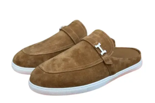 Hermes Mule Slipper Brown Suede Leather