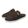 Hermes Mule Slipper Dark Brown Suede Leather