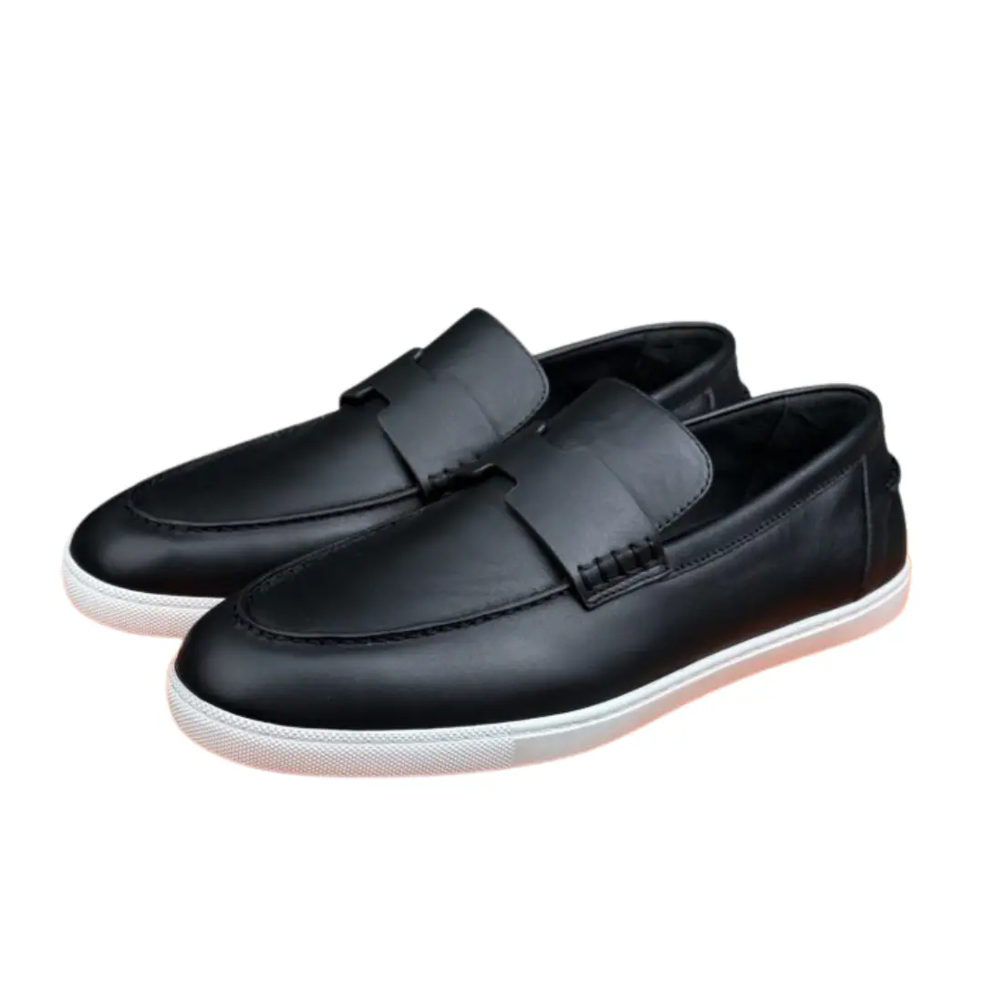 Hermes Job Black Loafers Calfskin With White Rubber Sole 2026 | Drip Kickz Hermes Job Black Loafers Calfskin With White Rubber Sole