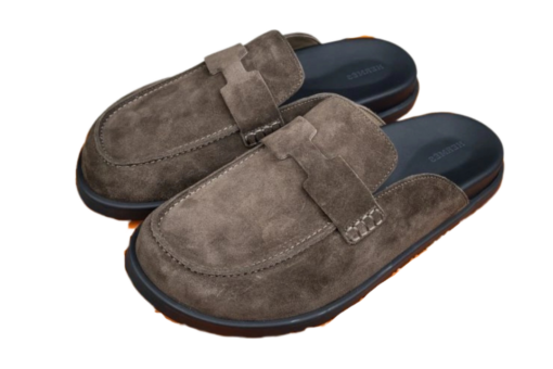 Hermes Mule Slipper Dark Burnt Brown Suede Leather