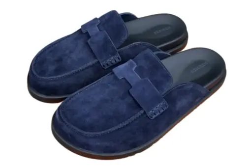 Hermes Mule Slipper Royal Blue Suede Leather
