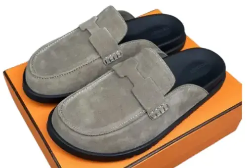 Hermes Go Mule Slipper Beige Suede Calfskin Leather