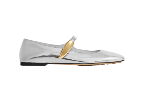 Bottega Veneta Charlotte Mary Jane Ballerina White Silver