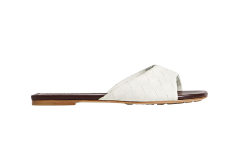 Bottega Veneta Flat Mule Sandal Intrecciato Strap White
