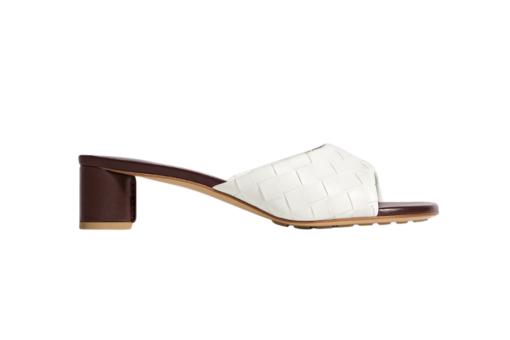 Bottega Veneta Kitten Heel Mule Sandal Intrecciato Strap Cioccolato