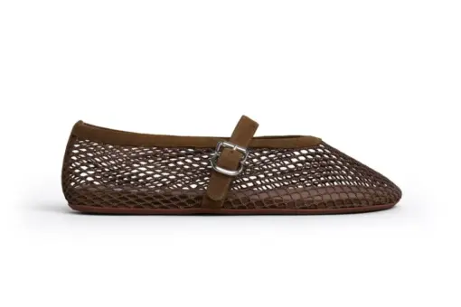 Alaïa Ballet Flats Fishnet Suede Kaki