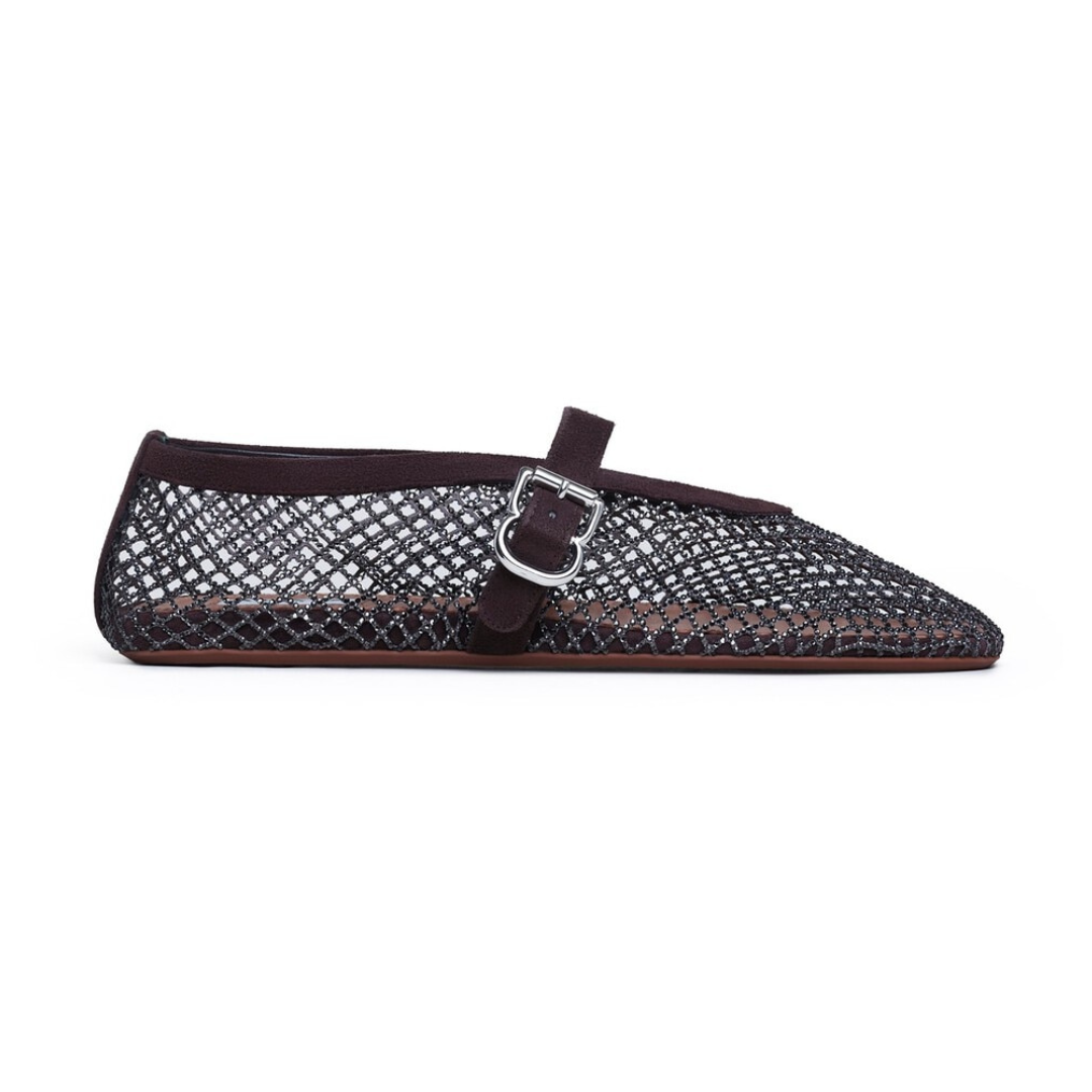 Alaïa Ballet Flats Strass Fishnet Dark Brown 2026 | Drip Kickz Alaïa Ballet Flats Strass Fishnet Dark Brown