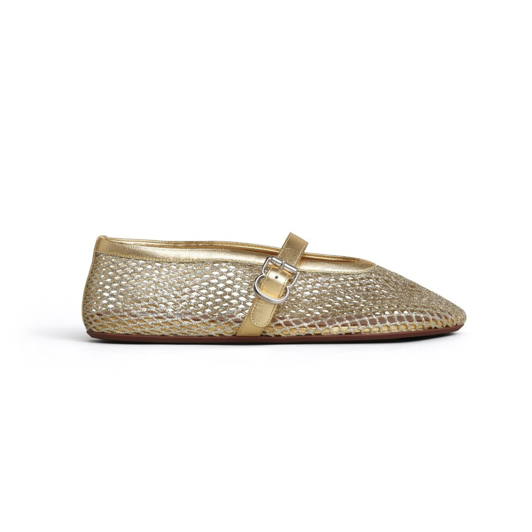 Alaïa Ballet Flats Laminated Fishnet Platinum 2026 | Drip Kickz Alaïa Ballet Flats Laminated Fishnet Platinum