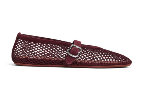Alaïa Ballet Flats Fishnet Suede Garnet Red