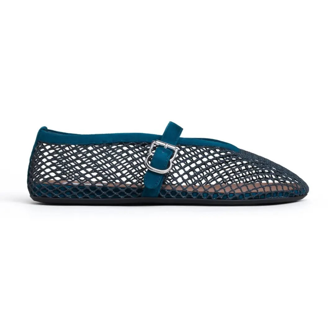 Alaïa Ballet Flats Fishnet Suede Peacock Blue 2026 | Drip Kickz Alaïa Ballet Flats Fishnet Suede Peacock Blue