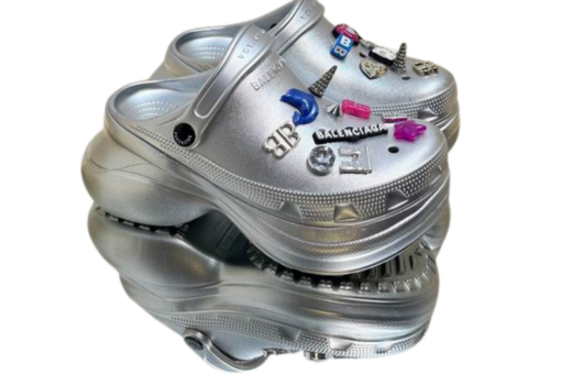Balenciaga Grey Mules Removable Logo Charms
