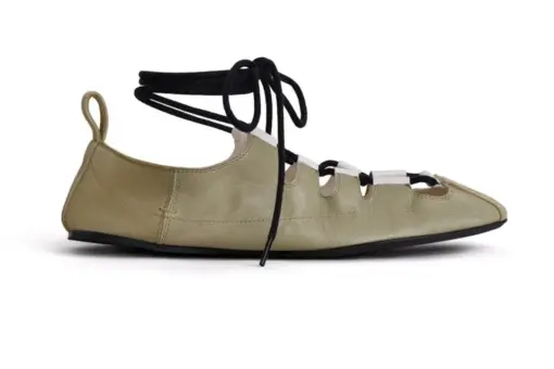 Alaïa Fold Laced Flats Leather Almond Green