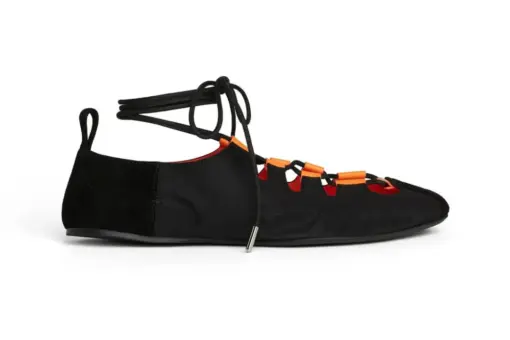 Alaïa Fold Laced Flats Nylon Suede