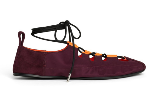 Alaïa Fold Laced Flats Nylon Suede Bordeaux