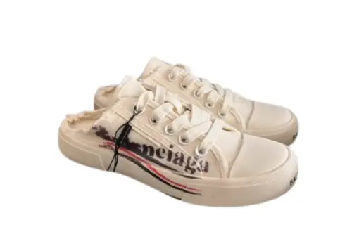 Balenciaga 20mm Political Logo Cotton Mules White
