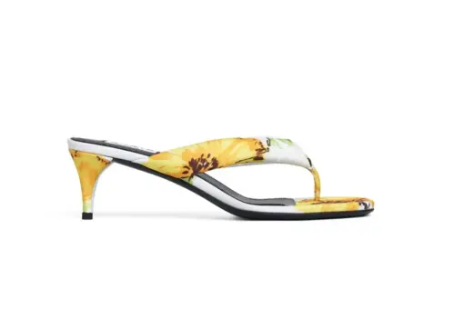 Alaïa Heel Thong Mules Flower Print White Yellow