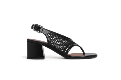 Alaïa Fishnet Heel Sandals Patent Leather