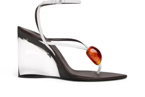 Alaïa Invisible Jewel Wedge Sandals Patent Calfskin Brown