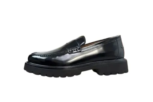 Hermes Black Calfskin Penny Loafers Thick Lug Sole