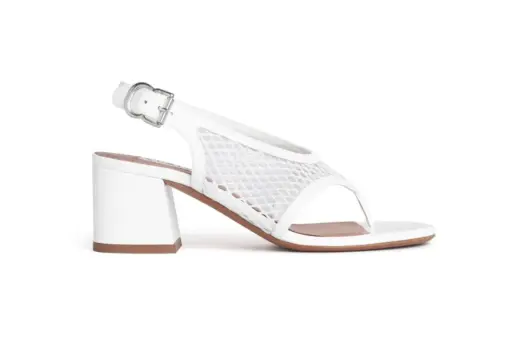 Alaïa Fishnet Heel Sandals Patent Leather White
