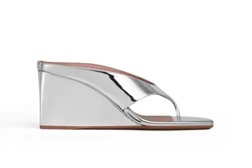 Alaïa Cube Thong Mules Suede White Silver