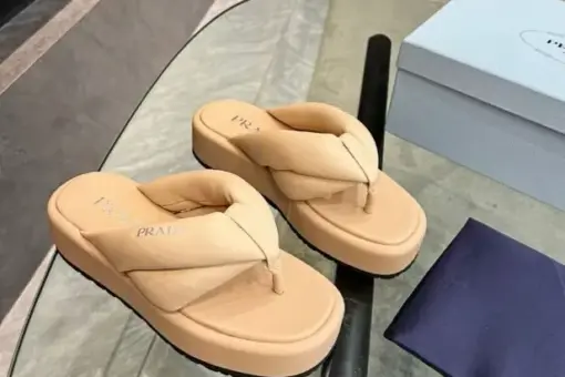 Prada Quilted Nappa Leather Slides Sand Beige - 38