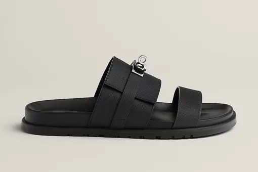 Hermès Jackson Sandals Noir Calfskin Palladium Kelly Buckle
