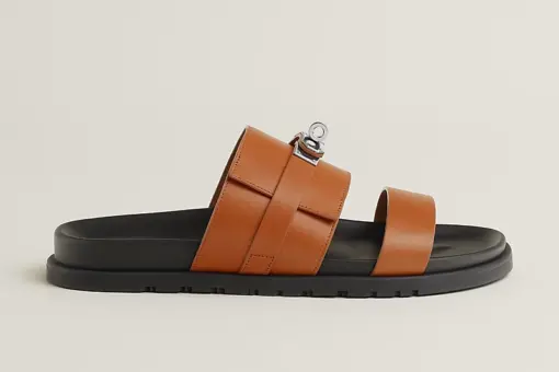 Hermès Jackson Sandals Orange Black Palladium-Plated Buckle