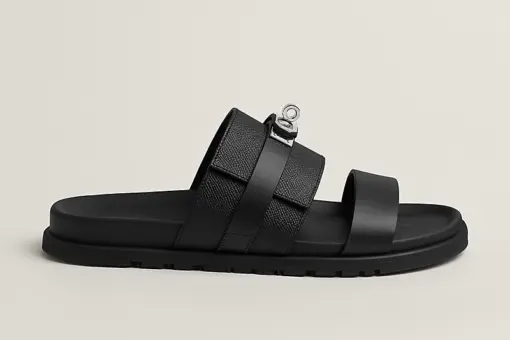 Hermès Jackson Sandals Palladium Kelly Buckle Black