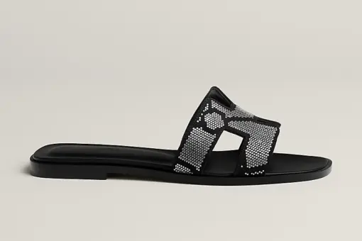 Hermes Oran Wool Sandal Noir/Cristal